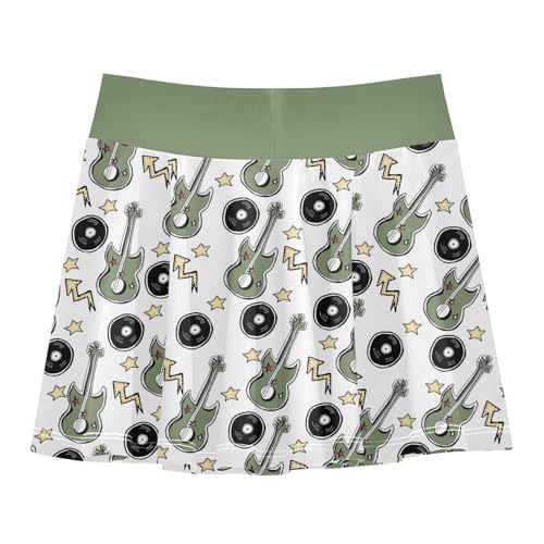 Girls Skorts High Waist Athletic Skirts with Shorts Electric Guitar Records Stretchy Teens Performance Tennis3