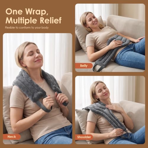 Image of Microwavable Heat Pad for Neck and Shoulders, Warm Compress Wrap, Grey | Moist Heat Pads for Neck, Shoulder, Back, Knee, Period Cramps, Reusable & Portable