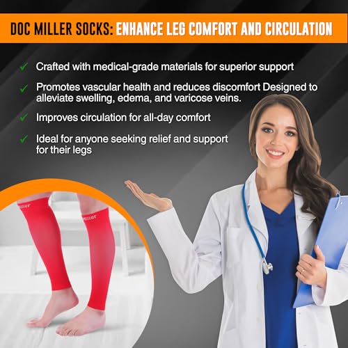 Image of Premium Calf Compression Sleeve 1 Pair 20-30mmHg Strong Calf Support Multiple COLORS Graduated Pressure for Sports Running Muscle Recovery Shin Splints Varicose Veins Doc Miller (Red, Small) | Graduated Support for Running, Shin Splints, Calf Strain, Knee High, Small to 6XL Plus Size