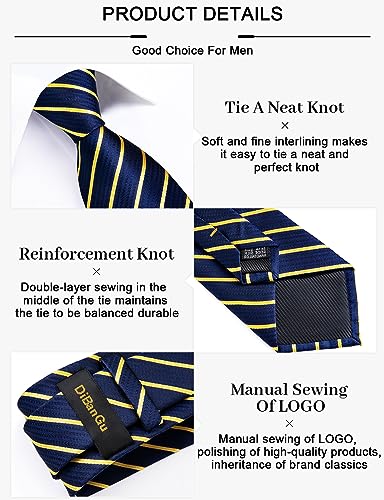 Image of DiBanGu Mens Striped Tie Silk Woven Necktie and Pocket Square Cufflinks Tie Clip Set Wedding Business Formal Gift Tie for Men
