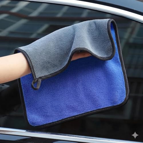 Image of Microfiber Cloth - 3 pcs - 40x40 cms - 500 GSM Blue-Grey Multipurpose Cleaning Cloths - Super Soft, Lint-Free & Reusable - Ideal for Car, Kitchen, Glass & Home Cleaning.
