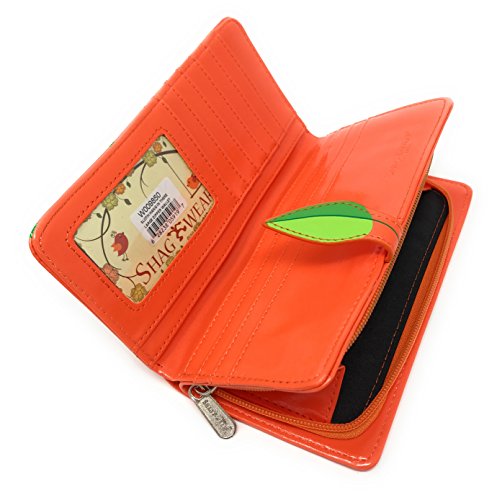 Shag Wear Sloth Large Animal Wallet for Women and Teen Girls Vegan Faux Leather Orange 7"4