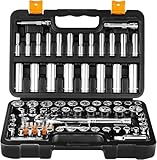 85PCS 1/4' and 3/8' Drive Impact Socket Wrench Ratchet Tool Set: Deep & Shallow Kit, SAE & Metric Sockets with Quick-Release Ratchet Handle and Extension Bar for Car Repair and Home Use