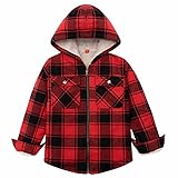 ThCreasa Flannel Jackets for Boys Sherpa Fleece Lined Buffalo Plaid Long Sleeve Winter Full Zip Hoodie Red and Black M(7-8)