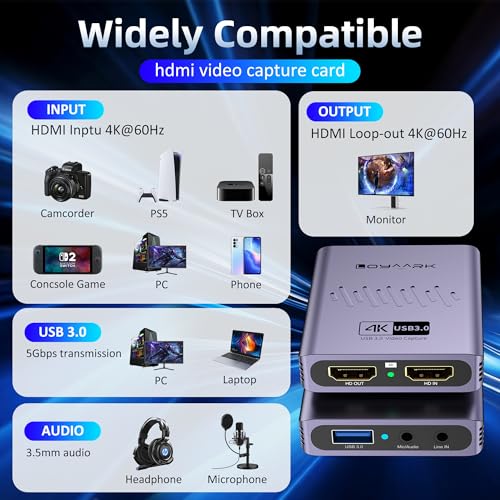 Image of 4K HDMI Video Capture Card for Nintendo Switch 2, PS5, Xbox, PC,Streaming- USB 3.0 Game Capture Device with 2K 30fps, Compatible with Broadcasting, Mobile Cameras & More