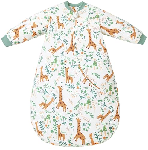 Chilsuessy Baby Schlafsack Winter mit abnembar Langarm Bio Baumwolle Babyschlafsack Kleine Kinder Ganzjahres Schalfsack Schlafanzug für Jungen und Mädchen, Giraffe/2.5 Tog, 75-90 cm