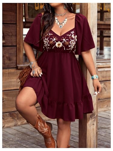 Image of Verdusa Women's Plus Size Western Boho Floral Dress Cowgirl Country Concert Vacation Outfits Flowy Summer Dresses