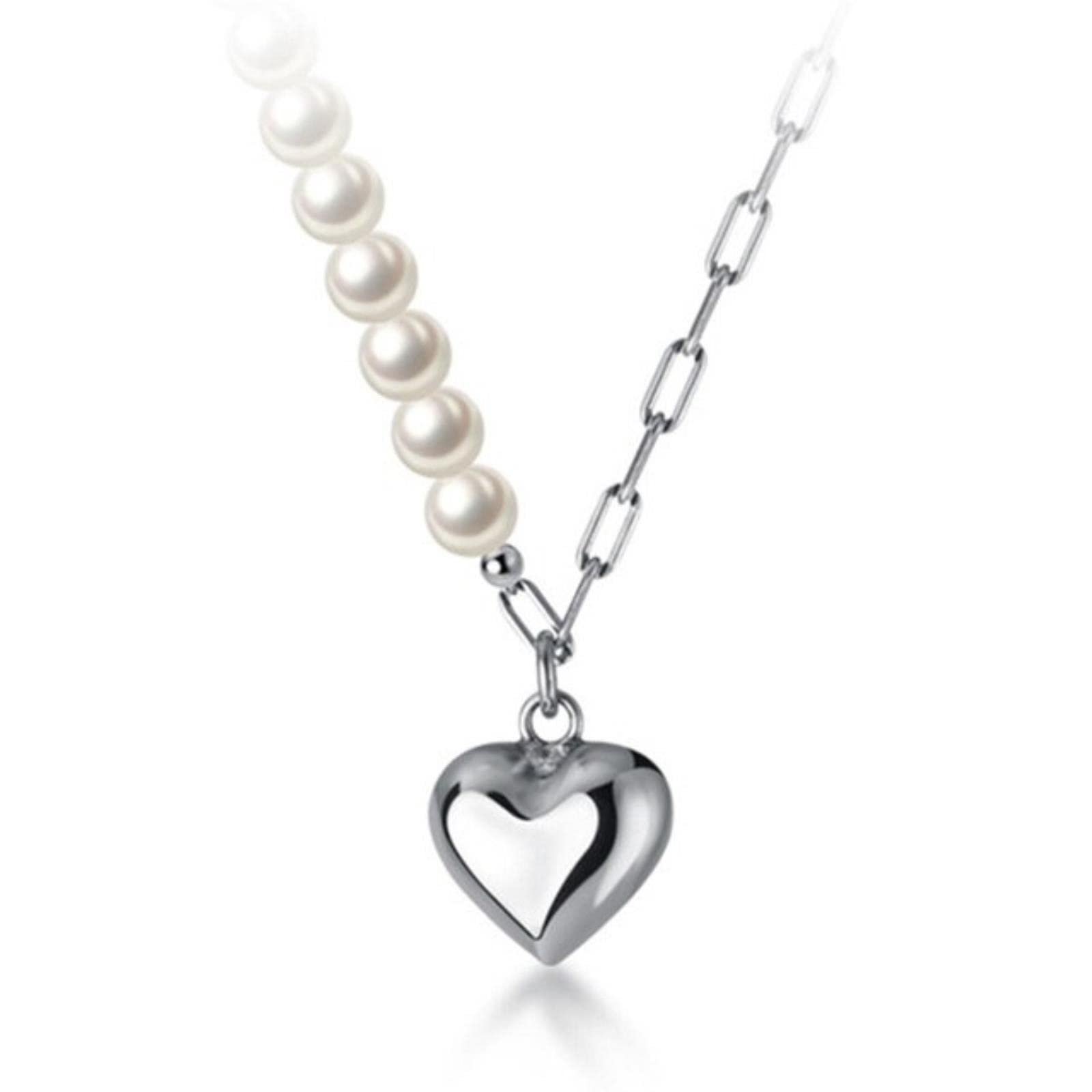 Collar con colgante de corazón de perla barroca de Plata de Ley 925 para mujer, joyería S925 para boda y cumpleaños