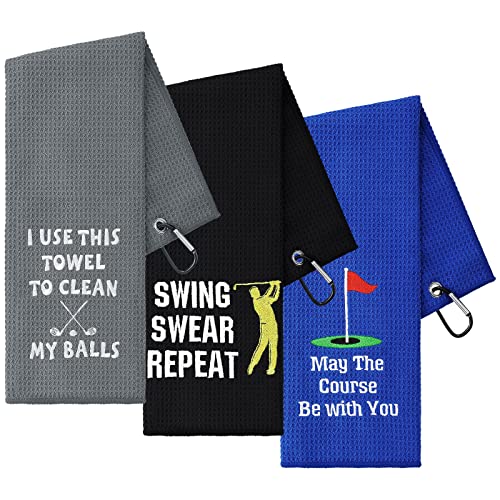 3 Pack Funny Golf Towel Embroidered Golf Towels for Golf Bags with Clip