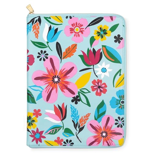 kate spade new york Bloco de notas de couro sintético de 33,6 cm x 24 cm com bolso interno, fecho de zíper e alça para caneta (Safari floral)
