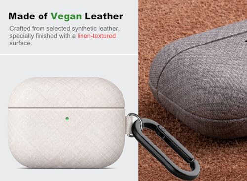 Image of Haobobro Handmade Case - for AirPods Pro 3 Case Cover with Clip - Selected Skin-Friendly Vegan Leather, Linen Cloth Style, Drop Protective Hard Cover for AirPods Pro 3rd Generation Earbuds - White