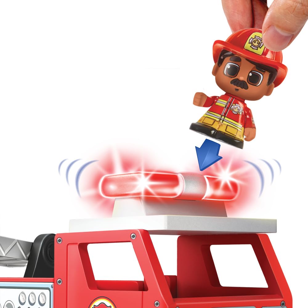 TILE TOWN Firetruck Magnetic Tiles Building Vehicle Playset With Lights & Sounds + Figure, Kids 3-5+, New ACTION TILES for Action Play, Realistic Builds, STEM Creative Toy, Great Gift for Boys & Girls