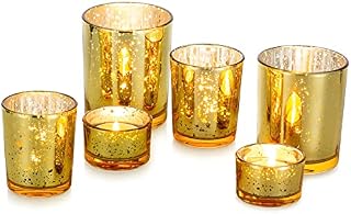Nuptio Glass Tealight Candle Holder: 6 Pack Gold Tea Light Holders Bulk, Mercury Votive Floating Candles t Light Holders Speckled Finish for Christmas Wedding Party Decoration Bridal Shower, 2 Set