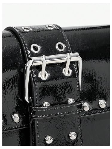 Verdusa Women'S Shoulder Bag Y2K Handbag Rivet Punk Hobo Purse With Buckle Black One-Size thumb #4