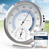 MAVORI® Igrometro analogico e termometro da interno 2 in 1 in acciaio inox Igrometro analogico e termometro analogico | Misuratore di umidità interna per un clima interno sano | Ø 12,5 cm