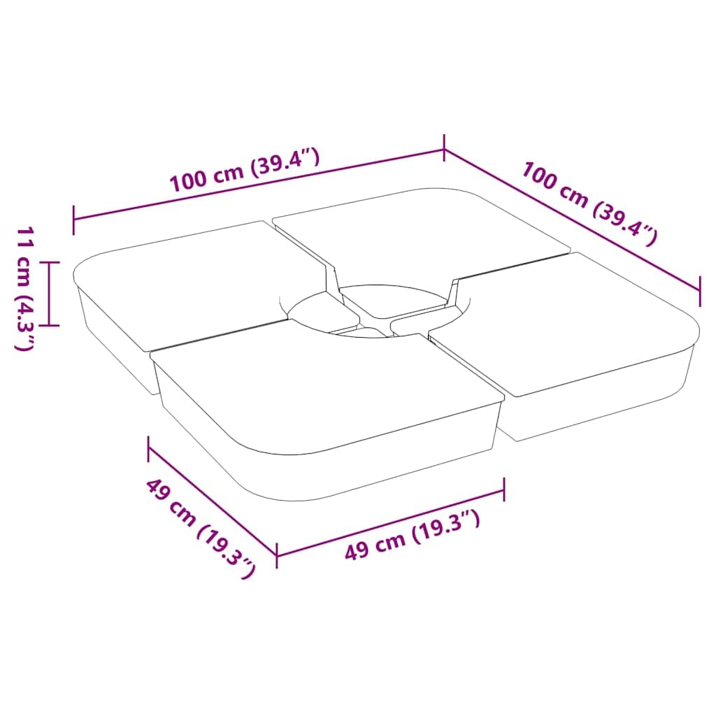Soporte para sombrilla de 4 piezas, para base en cruz, peso total de 100 kg, relleno de arena, soporte para sombrilla de polipropileno, antracita, 100 x 100 x 11 cm, base estable para jardín y