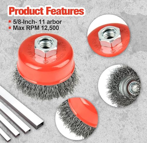 Image of 60-Piece Wire Wheel Brush Set - 3-Inch Crimped Cup Brush for Angle Grinder, 5 /8-Inch-11 Threaded Arbor, Max RPM 12,500, Light-Duty Conditioning for Metal, Rust Removal, Abrasives