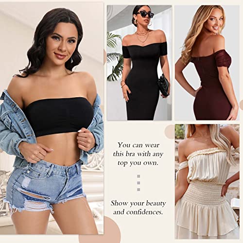 Documo Bandeau Bra Padded Wireless Strapless Bra For Women Bandeau Top Bra Comfort Wirefree Bandeau Bralette Tube Top (Black, Xx-Large) #TOP3