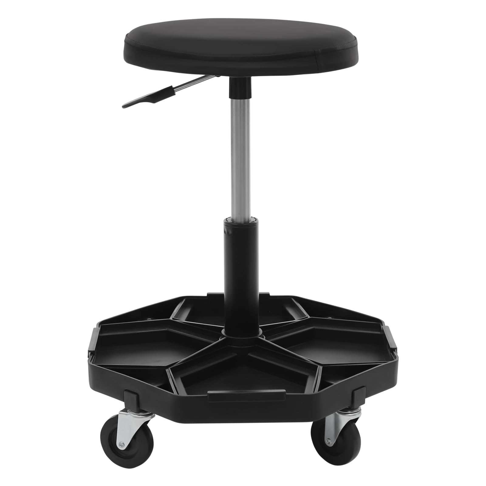 Werkstatthocker, Werkstatt-Rollsitz Tragfähigkeit 150 kg, Werkstatthocker mit 4 Universalrollen, 45-61cm Rollhocker Höhenverstellbar, Pneumatischer Rollhocker (Schwarz)