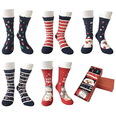 LIKERAINY Girls Lady Cotton Christmas Design Winter Socks Standard Size 5 Pairs Cover