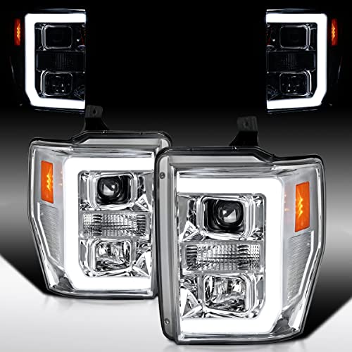 AUTOZENSATION Compatible with 2008-2010 Ford F250/F-350/F-450 Super Duty LED Bar Projector Headlights L + R Pair Headlamp