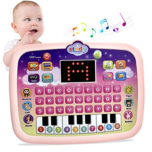 Kid Tablet Toddler Learning Pad Interactive Toy with Screen -Educational Toys Fun Gifts -Music/Piano/ABC/Numbers/Words/Spell/Animals - for Boys&Girls 3+ (Pink)……