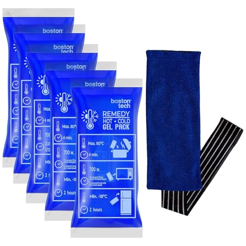 REMEDY Bolsas de Gel para Frío y Calor. Incluye Funda de Tela con Banda de Compresión. Ideal para Tratamiento de Dolores y Lesiones. Reutilizables Nevera y Microondas (5 Bolsas 1 Cubierta, 5, unidad)