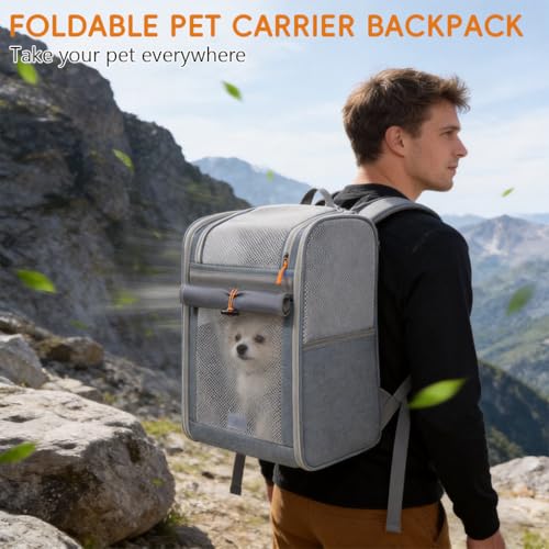Image of Qpets Cat Cage, Pet Backpack Carrier for Cats & Small Dogs, Oxford Cloth Breathable Mesh Travel Bag with Anti-Anxiety Front Cover Panel Design, Puppy & Kitten Outdoor Hiking Carrier, 42x33x28cm