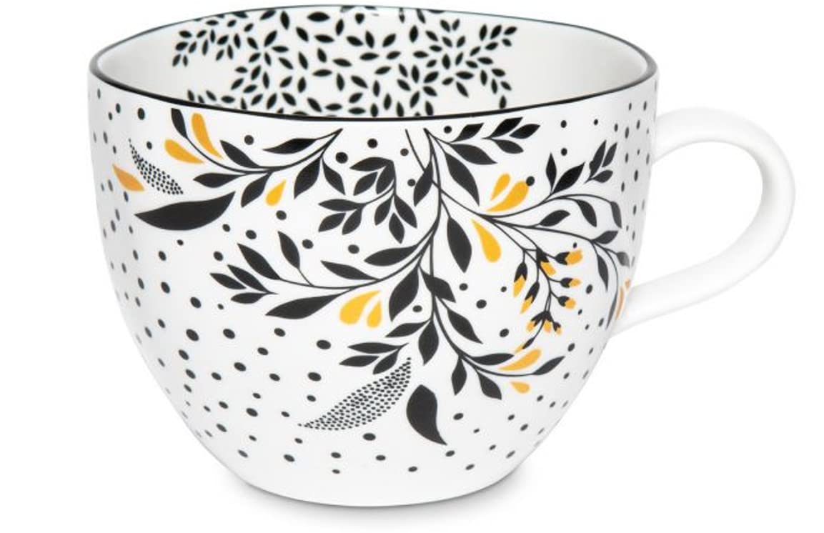Portmeirion x Sara Miller London Artisanne Noir Bohemia Mug (400ml, H8.3cm) – Porcelain Coffee & Tea Mug with Gold Detailing, Black & White Patterned Tableware