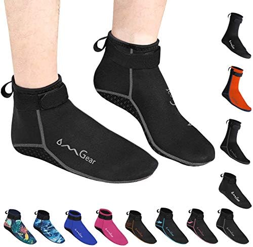 OMGear Water Socks Neoprene Socks Beach Booties Shoes 3mm Glued Blind Stitched Anti-Slip Wetsuit Boots Fin Swim Socks (3mm Low Cut/Grey, S(Men 6-7,Women 6-8))