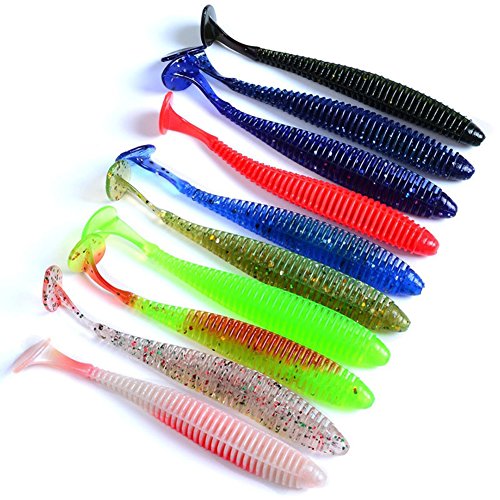 Keboyoe 62 pezzi Accessori per la Pesca, Pesci di Gomma Spinning Esca Gomma di Pesca 7cm /5.5cm/6.7cm Esche in Gomma Esche Artificiali Spinning Trota Silicone con Testine Piombate Spin