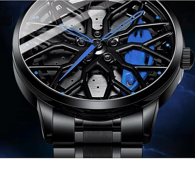Image of Men's Sport Quartz Watch Car Wheel Multicolour Dial Wheel Dial 360 Rotating Casual Fashion Stainless Steel Alloy Mens &Boy's Luxury Metal Gift Creative Watch