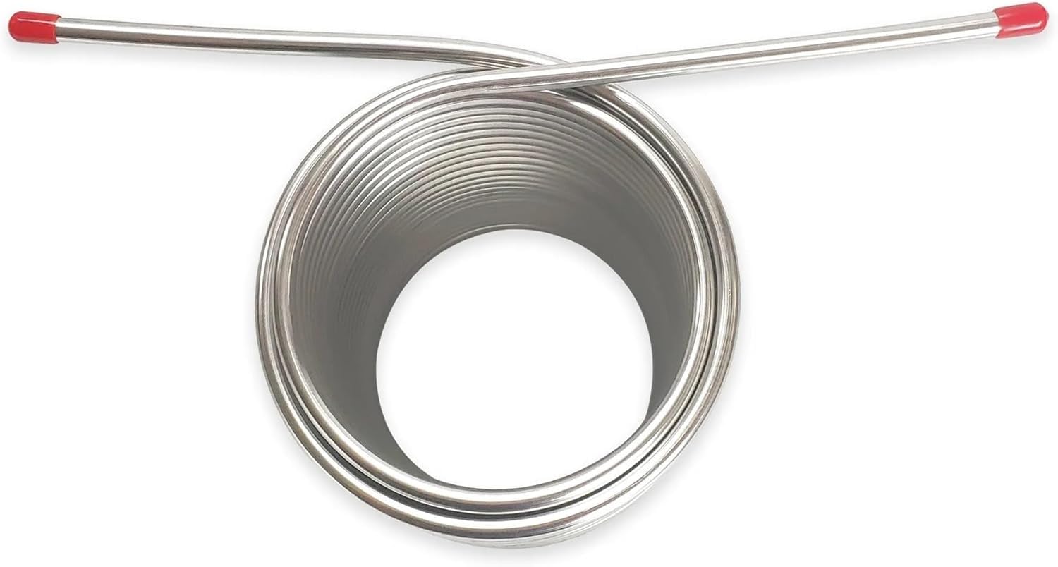 Intercambiador de calor, serpentín de enfriamiento de 19 m de longitud, enfriador de mosto de agua y cerveza de doble capa, serpentín de acero inoxidable de caja, tubo de 8 mm, enfriador de cerveza de