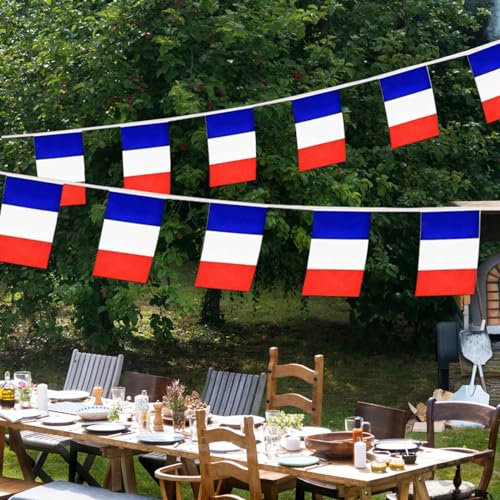 Image of France Flags French String Flag Banners for Patriotic Events Independence Day Sports Bars Inside Outside Decorations 33 Feet 30 Flags