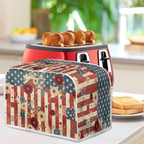 Image of American Flag Daisy Toaster Dust Cover Bakeware Protector Compatible with 4 Slice Toaste Dust Protection Cover July 4th USA Independence Day Decor