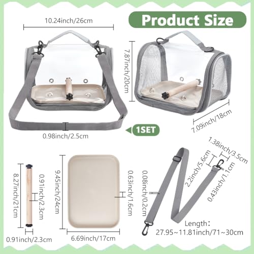Bird Carrier Backpack Gray Travel Cage with Clear PVC Window and Breathable Mesh Portable Bird Carrier Bag for Small Birds Parrot Cockatiel Parakeet to Vet Visit and Outdoor Adventure - Image 3