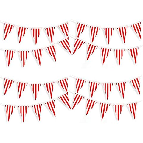 JOYWOD Carnival Circus Party Decor Supplies Red and White Striped Pennant Banner Flags String Triangle Bunting Flags Party Decor Supplies for Carnival Circus Birthday Party Festival Celebration Cover