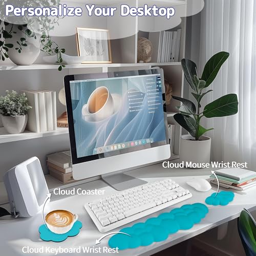 Sushret Cloud Wrist Rest Keyboard, Cloud Keyboard Wrist Pad Set with PU Leather Memory Foam, Cute Arm Rest for Palm Support, PC/Gaming Desk Accessories/Office Setup/Computer Hand Cushion - Scuba Blue - Thumbnail 3
