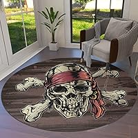Round Area Rug for Bathroom Collection Room Area Floor Mat Pirate Skull Non-Slip and Washable Carpets for Indoor Bedroom Kids Room Home Decor