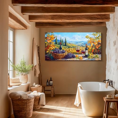 crmotu Orchard Landscape Wall Art, Vineyard Prints Dining Room Art, Fruit Grape Extra Large Canvas Paintings, Rustic Cozy Pictures Wall Decor Living Room Farmhouse Wine Cellar Home Office 30x60 Inch