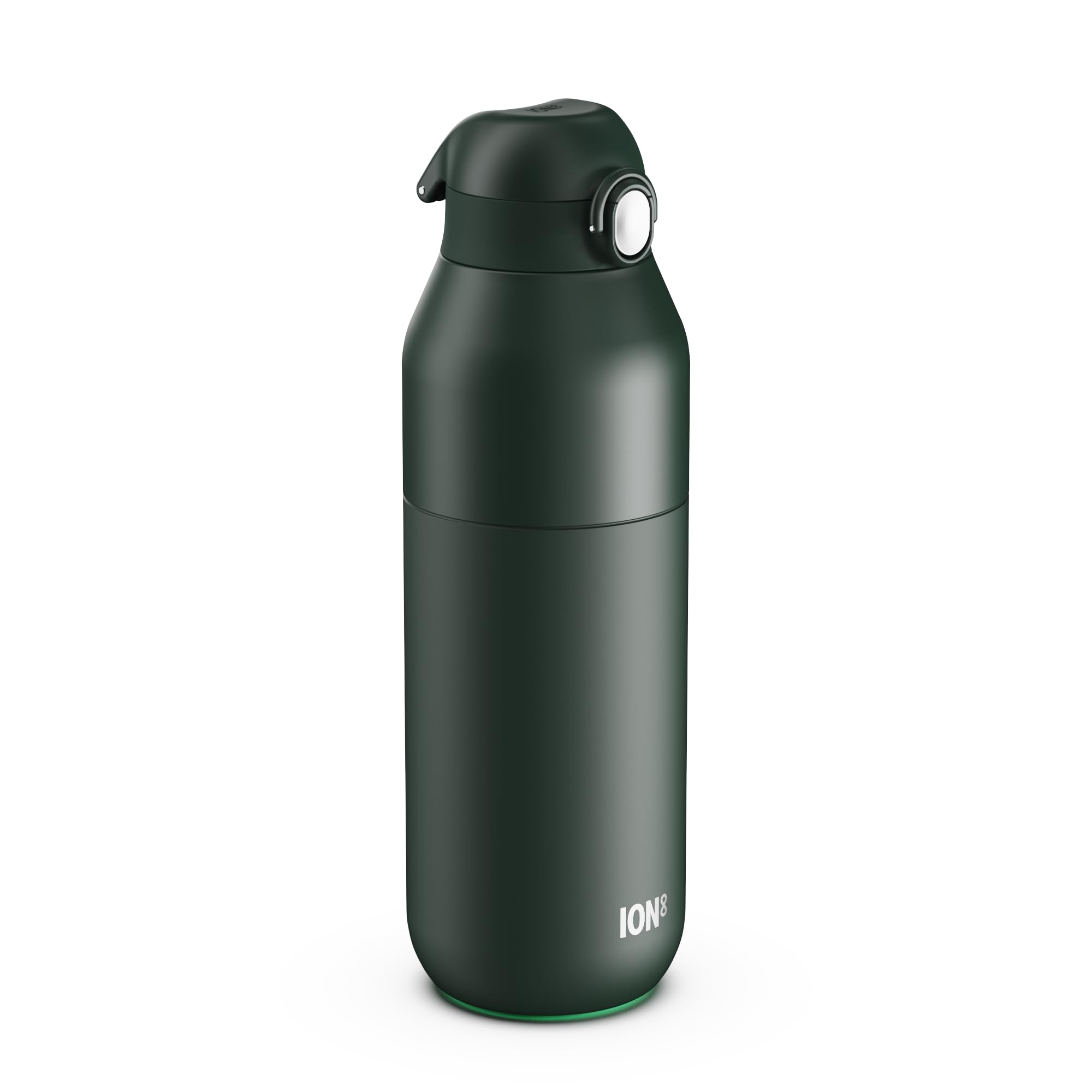ION8 Primo Revive Insulated Water Bottle 910 ml (30 oz)– Leakproof Stainless Steel Bottle with Flip Lid, One Touch Open, Fast Flow, Vacuum Insulated Hot & Cold, Dishwasher Safe, Dark Green