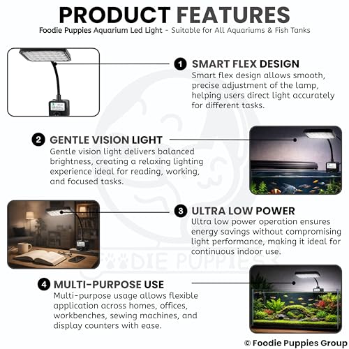 Image of Foodie Puppies Aquarium LED Lamp Clip Light - (RS-S13) for Fish Tank | Adjustable Gooseneck Lamp | Energy-Efficient LED Lighting for Small & Nano Aquariums, Plant Growth & Clear Display