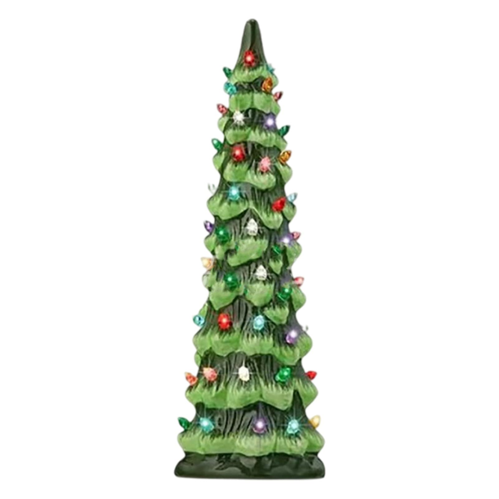 Tsophreniq Illuminated Resin Christmas Tree Sculpture Glowing Miniature Holiday Desk Ornament for Holiday Party Decorations Glowing Christmas