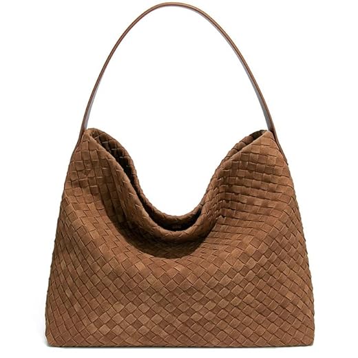 Woven Suede Shoulder Bag for Women Suede Hobo Bag Tote Elegant Handbag Satchel for Work Travel