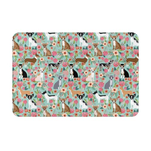 チワワ 犬 ヴィンテージ フローラル 洗える滑り止め付絨毯 キャラクターフランネルラグプレゼント 40x60cm