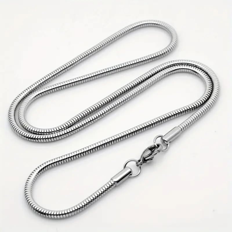 Snake-shaped chain necklace, a 2.4-millimeter delicate and simple thin silver chain, suitable for women to wear. Stainless steel chain pendant necklace, length 24 inches.