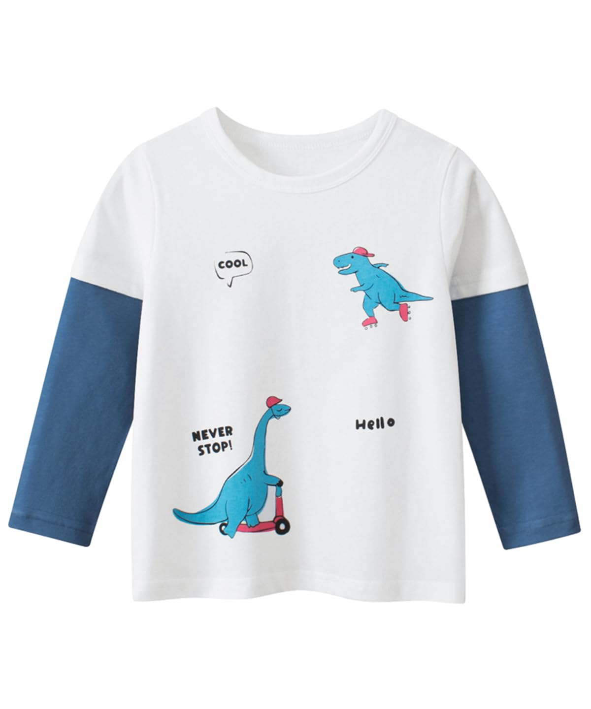 GFQLONG Paquete de 3 camisetas de algodón de manga larga para niños pequeños, dinosaurio, raglán, camisetas de otoño