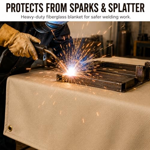 Image of Heavy Duty Fiberglass Welding Blanket, Heat Resistant Blanket with Brass Grommets, Multi-Purpose Welding Mat for Grill, Smoker, Camping, Industrial Use (4x6 ft - 2 Pack)