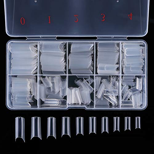 YIMART 500pcs Fake Nails Premium Square Clear Tips C Tips French Acrylic C Curve False Nails for Gel Polish (Clear With Box)