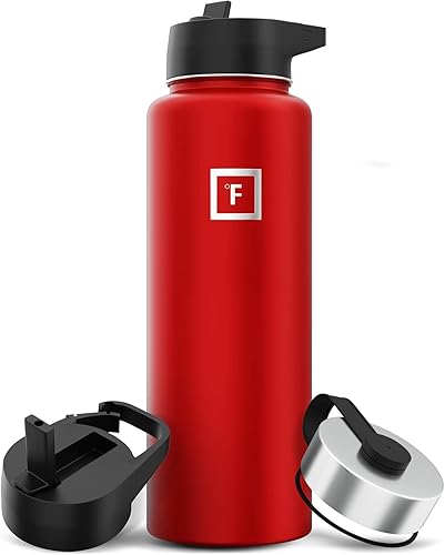 IRON FLASK Botella de agua deportiva de 40 onzas, 3 tapas (tapa con popote), a prueba de fugas, acero inoxidable, para gimnasio y deportes, para